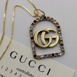 AUTHENTIC GUCCI CHARM bronzy GOLD metal, 32mmX22mm w/.925 Chain